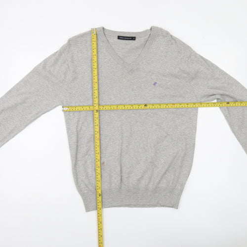 French Connection Men's Grey Cotton V-Neck Jumper Size M