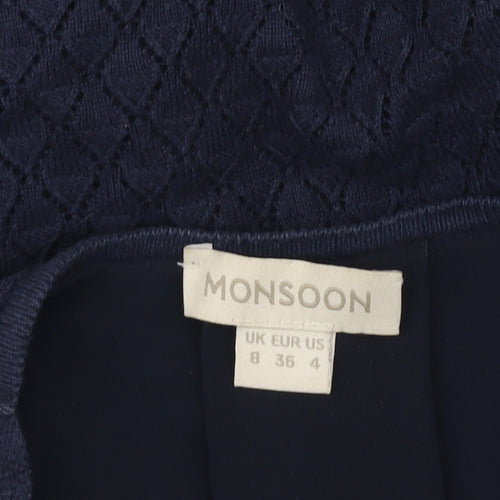 Monsoon Women Blue Open Knit Long Sleeve Cardigan UK 8
