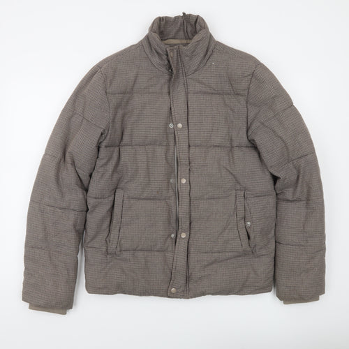 Topman Men's Brown Houndstooth Puffer Jacket Size S Regular Fit