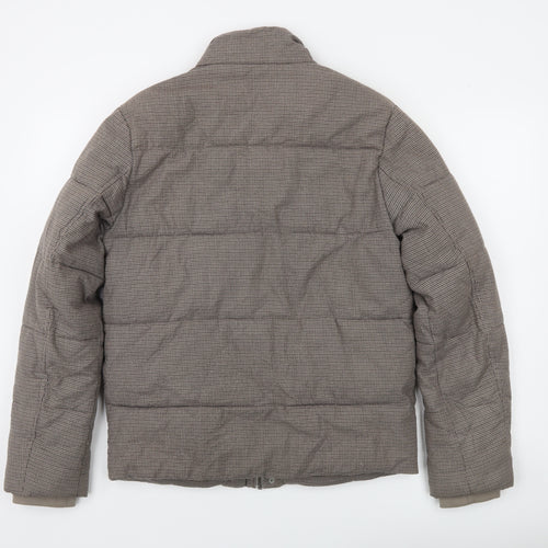 Topman Men's Brown Houndstooth Puffer Jacket Size S Regular Fit