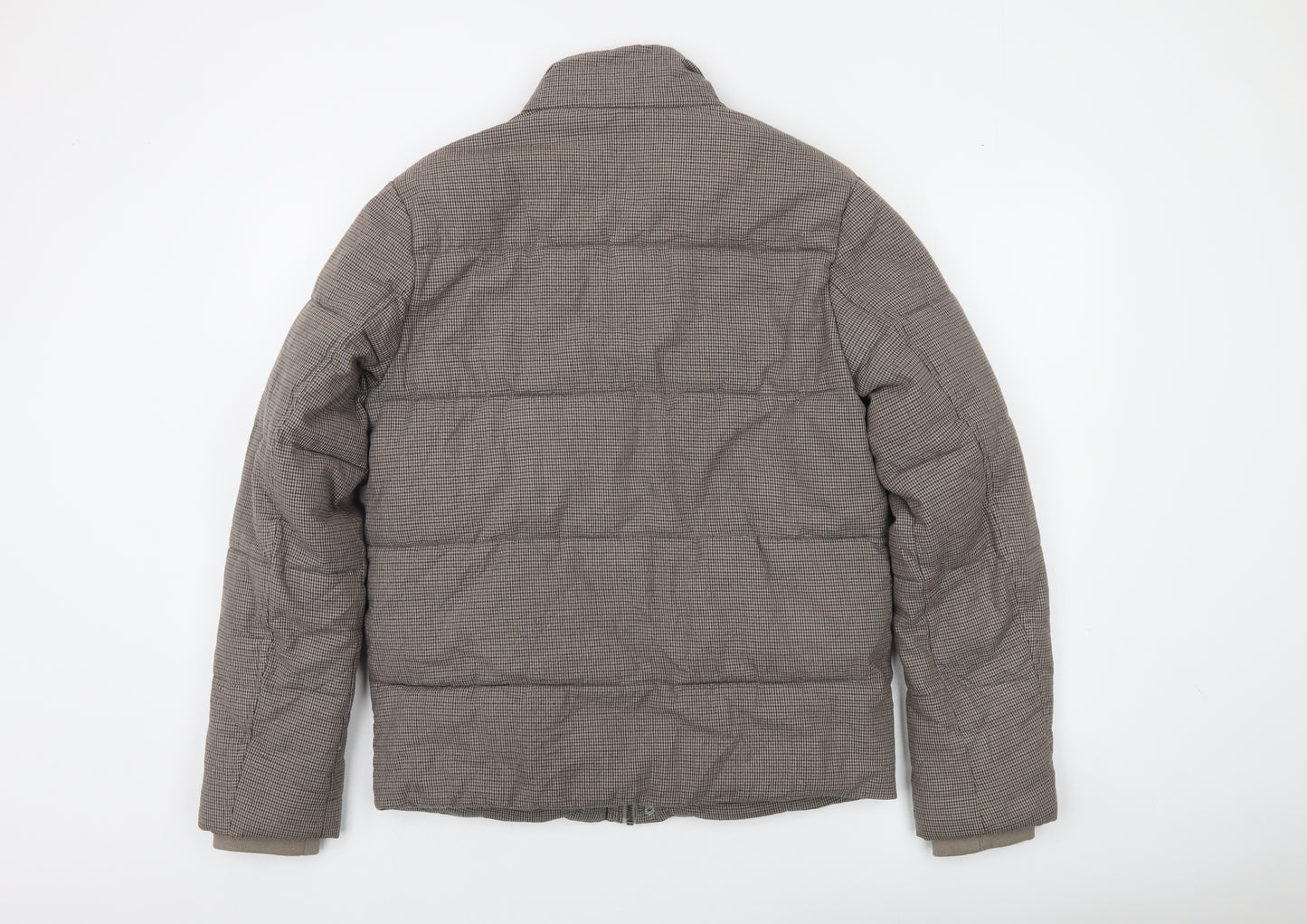 Topman Men's Brown Houndstooth Puffer Jacket Size S Regular Fit