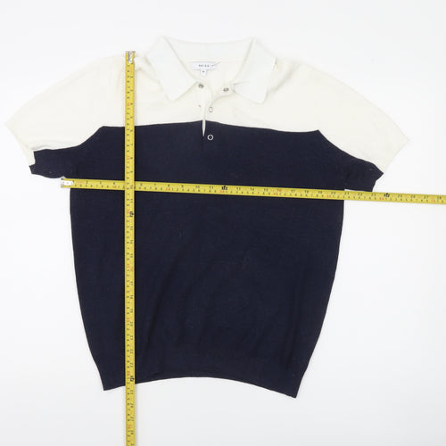 Reiss Men's Multicoloured Cotton Silk Short Sleeve Polo M