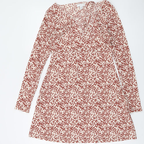 Topshop Women Brown Geometric A-Line Knit Dress Size 12