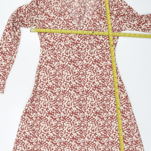 Topshop Women Brown Geometric A-Line Knit Dress Size 12