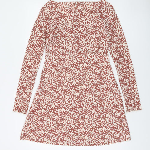Topshop Women Brown Geometric A-Line Knit Dress Size 12