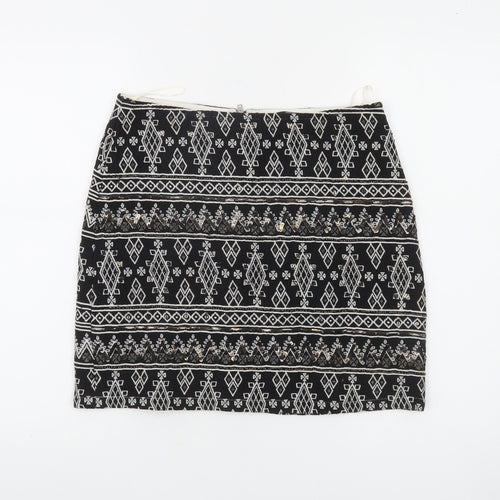 Atmosphere Womens Black Geometric Sequin Pencil Mini Skirt Size 8