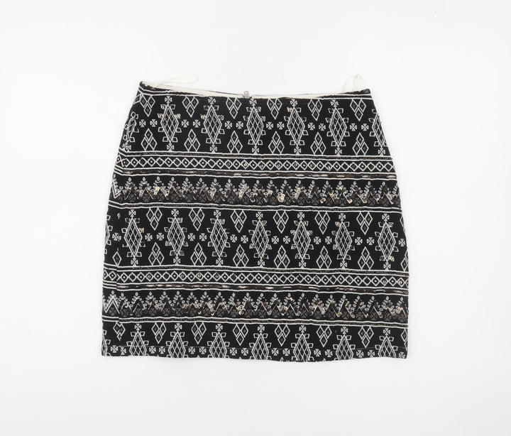 Atmosphere Womens Black Geometric Sequin Pencil Mini Skirt Size 8