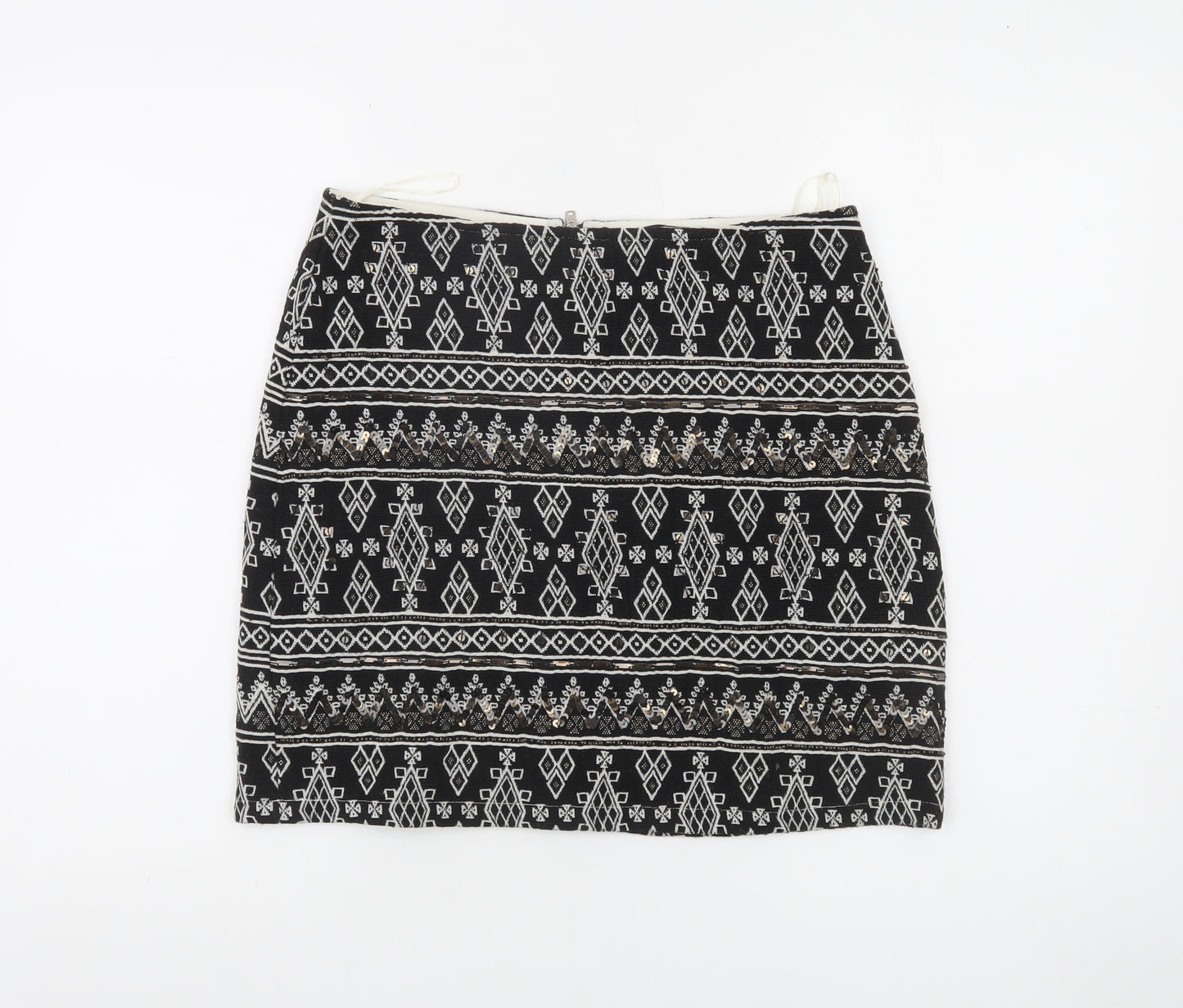 Atmosphere Womens Black Geometric Sequin Pencil Mini Skirt Size 8