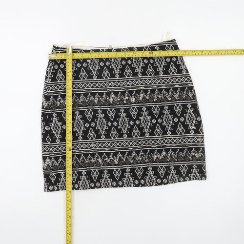 Atmosphere Womens Black Geometric Sequin Pencil Mini Skirt Size 8