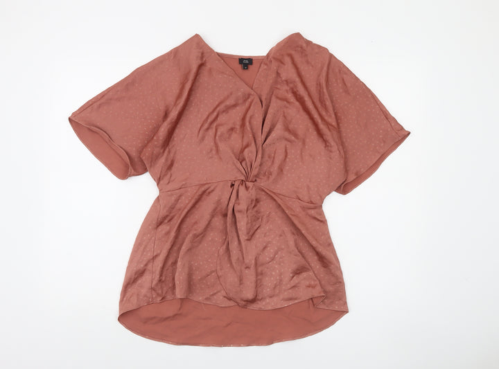 River Island Women’s Brown Wrap Blouse Size 10 Short Sleeve