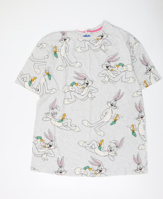 Warner Bros Women Grey Bugs Bunny Nightshirt L Cotton Blend