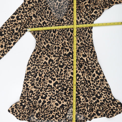 Savida Women Beige Leopard Print A-Line Dress Size 12