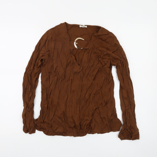 River Island Women’s Brown Long Sleeve V-Neck Tunic Blouse Size 10