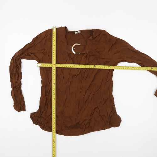 River Island Women’s Brown Long Sleeve V-Neck Tunic Blouse Size 10