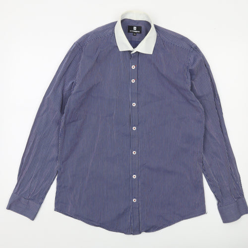 Peter Werth Men’s Blue Striped Cotton Long Sleeve Button-Up Shirt 15.5