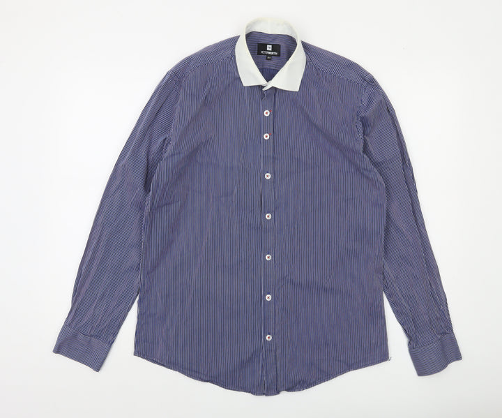Peter Werth Men’s Blue Striped Cotton Long Sleeve Button-Up Shirt 15.5