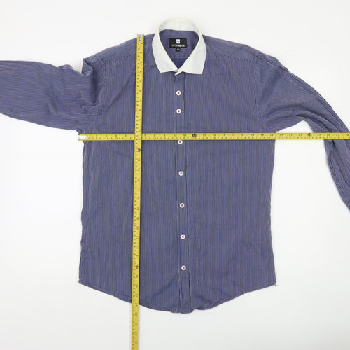 Peter Werth Men’s Blue Striped Cotton Long Sleeve Button-Up Shirt 15.5