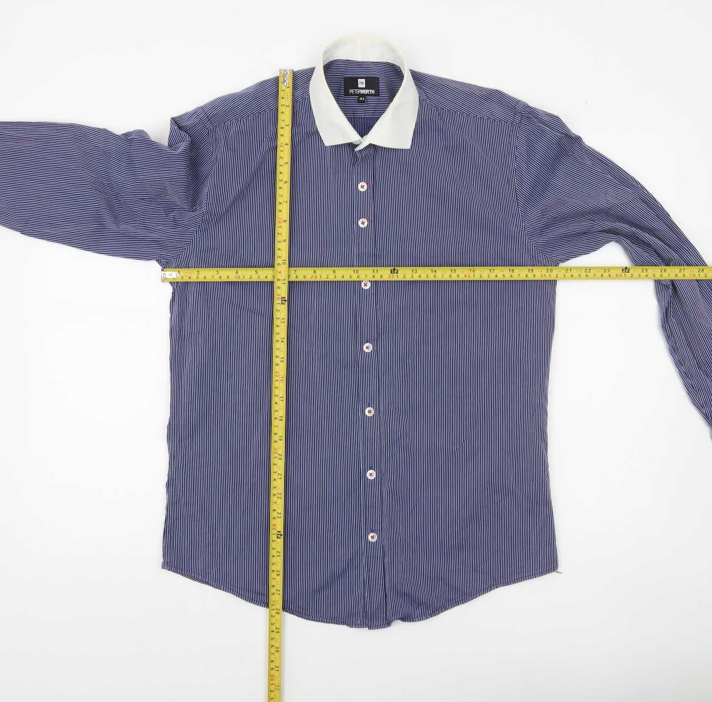 Peter Werth Men’s Blue Striped Cotton Long Sleeve Button-Up Shirt 15.5