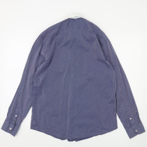Peter Werth Men’s Blue Striped Cotton Long Sleeve Button-Up Shirt 15.5