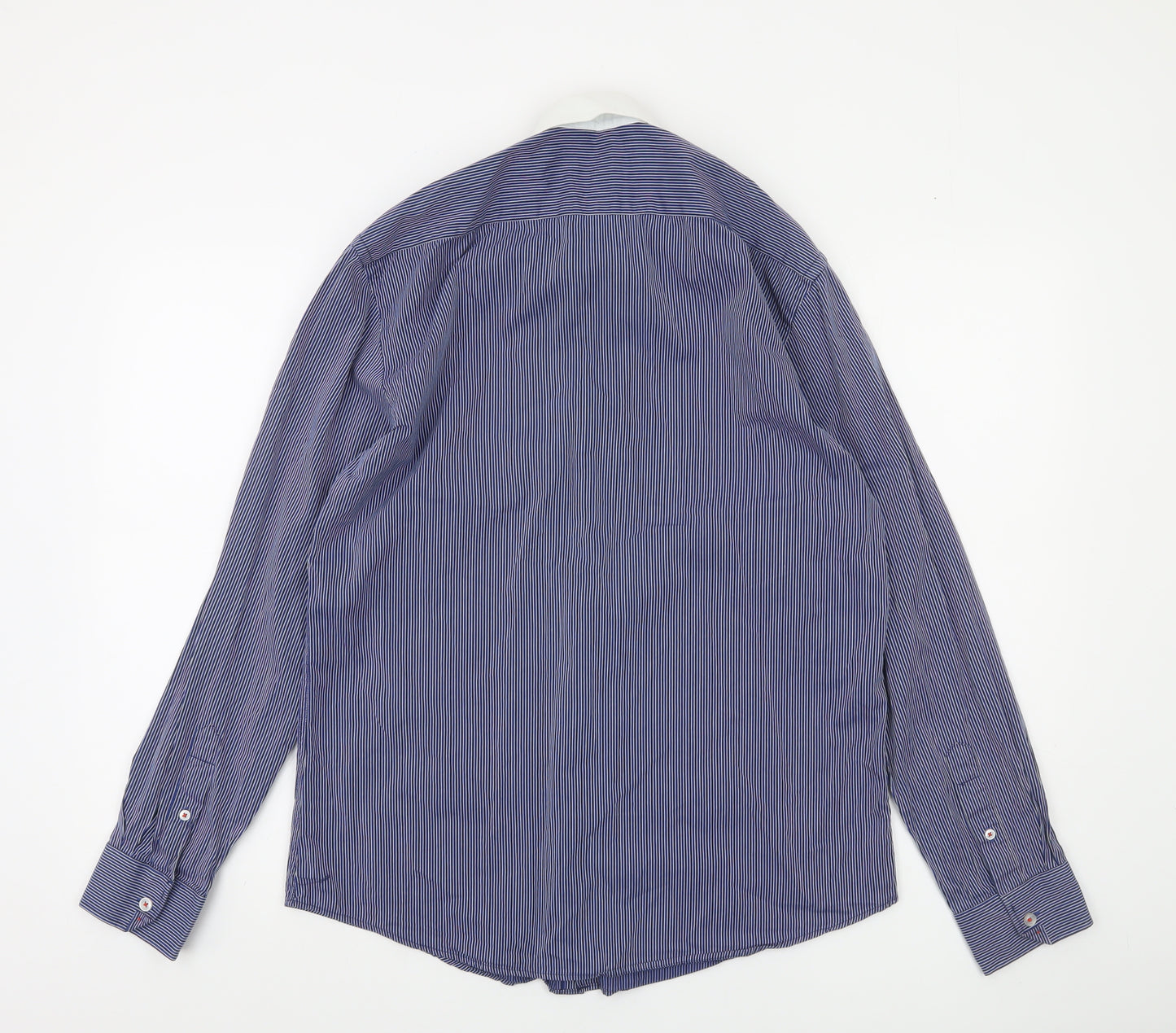 Peter Werth Men’s Blue Striped Cotton Long Sleeve Button-Up Shirt 15.5