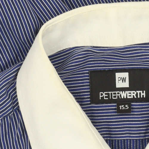 Peter Werth Men’s Blue Striped Cotton Long Sleeve Button-Up Shirt 15.5