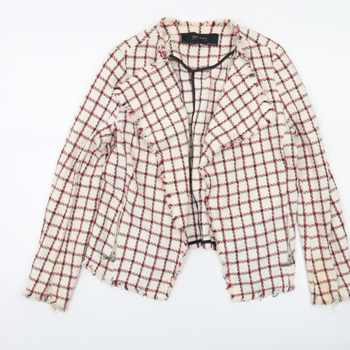 Zara Basic Women Beige Check Tweed Blazer Jacket Size 12
