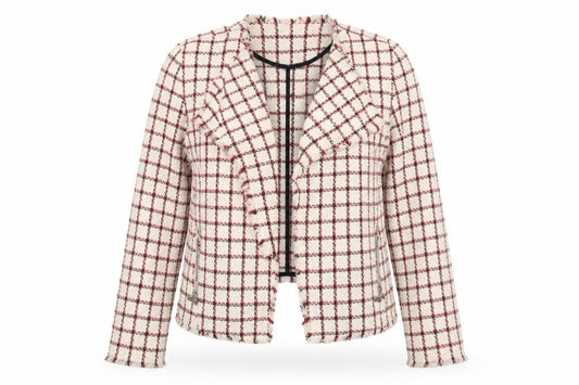 Front view of Zara Basic Women Beige Check Tweed Blazer Jacket, size 12