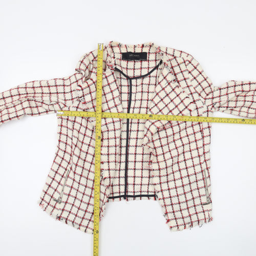 Zara Basic Women Beige Check Tweed Blazer Jacket Size 12