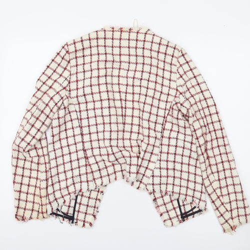 Zara Basic Women Beige Check Tweed Blazer Jacket Size 12