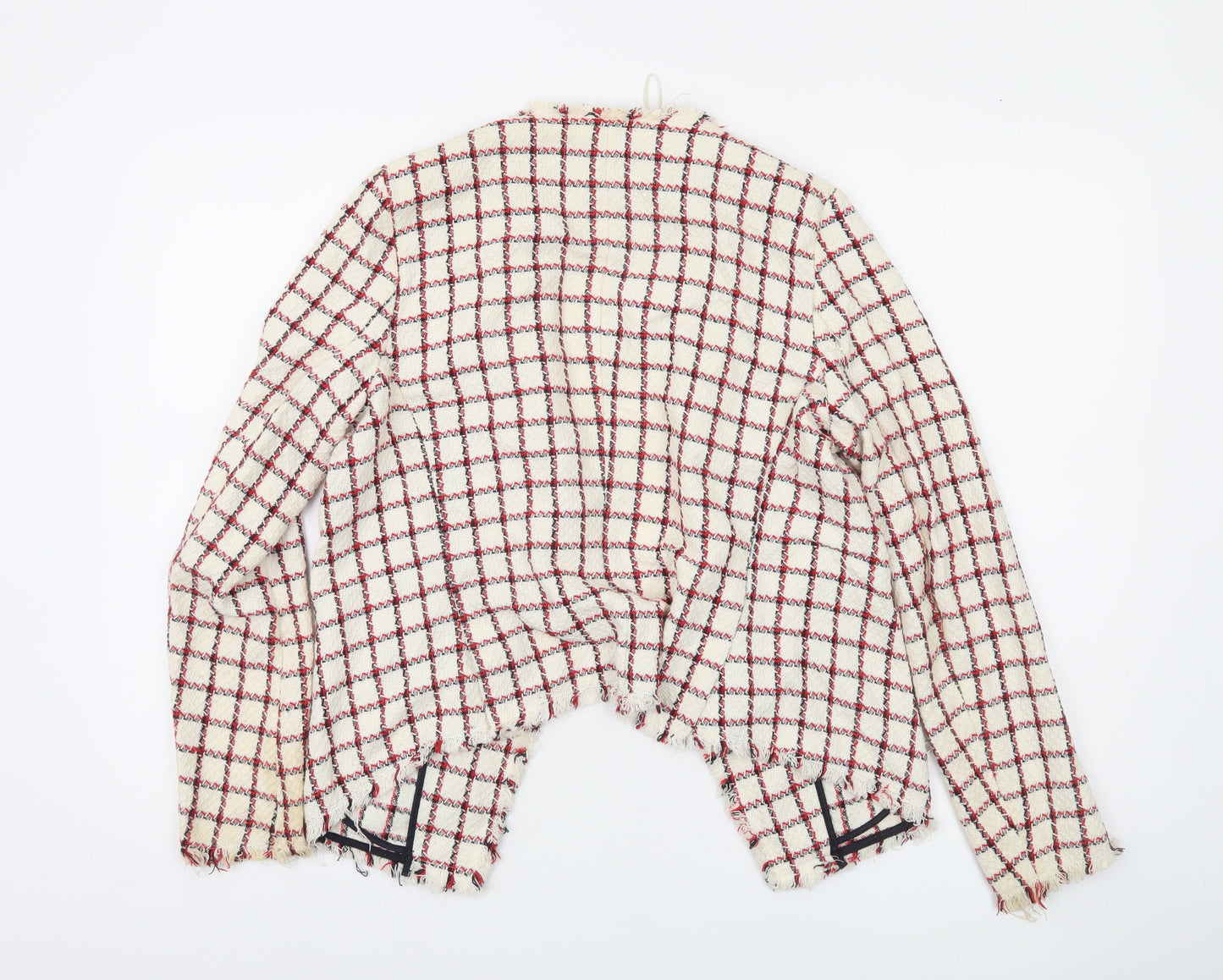 Zara Basic Women Beige Check Tweed Blazer Jacket Size 12