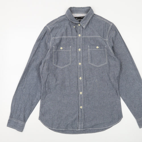 Topman Men's Blue Cotton Button-Up Shirt UK M Long Sleeve Casual
