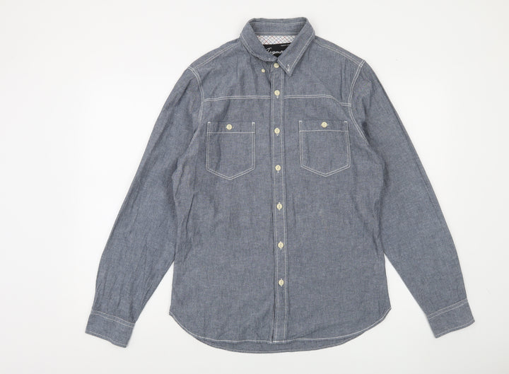 Topman Men's Blue Cotton Button-Up Shirt UK M Long Sleeve Casual