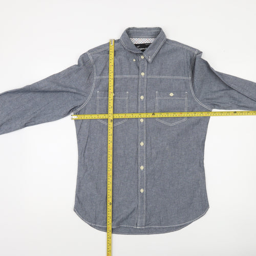 Topman Men's Blue Cotton Button-Up Shirt UK M Long Sleeve Casual