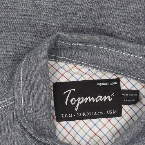 Topman Men's Blue Cotton Button-Up Shirt UK M Long Sleeve Casual