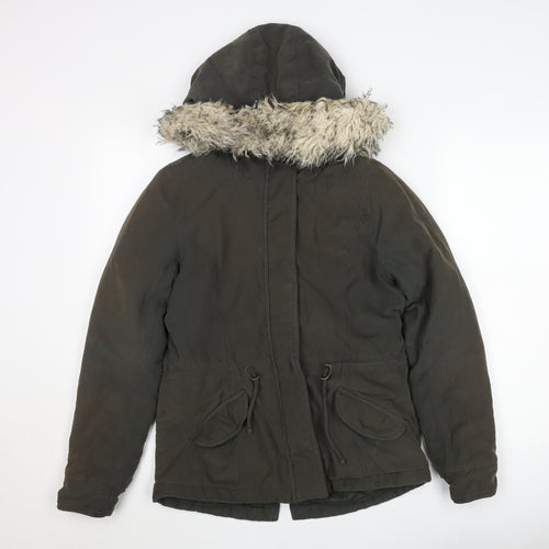 ONLY Women's Green Faux Fur Hooded Parka Jacket Size S