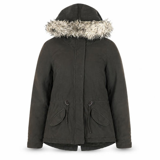 Front view of Only Women's Green Faux Fur Hooded Parka Jacket, size S