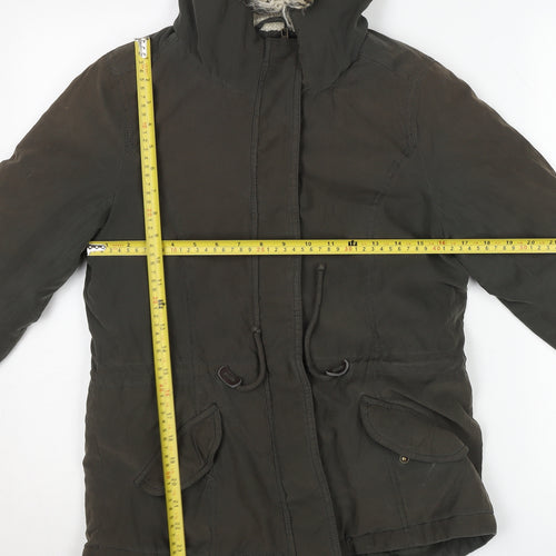 ONLY Women's Green Faux Fur Hooded Parka Jacket Size S