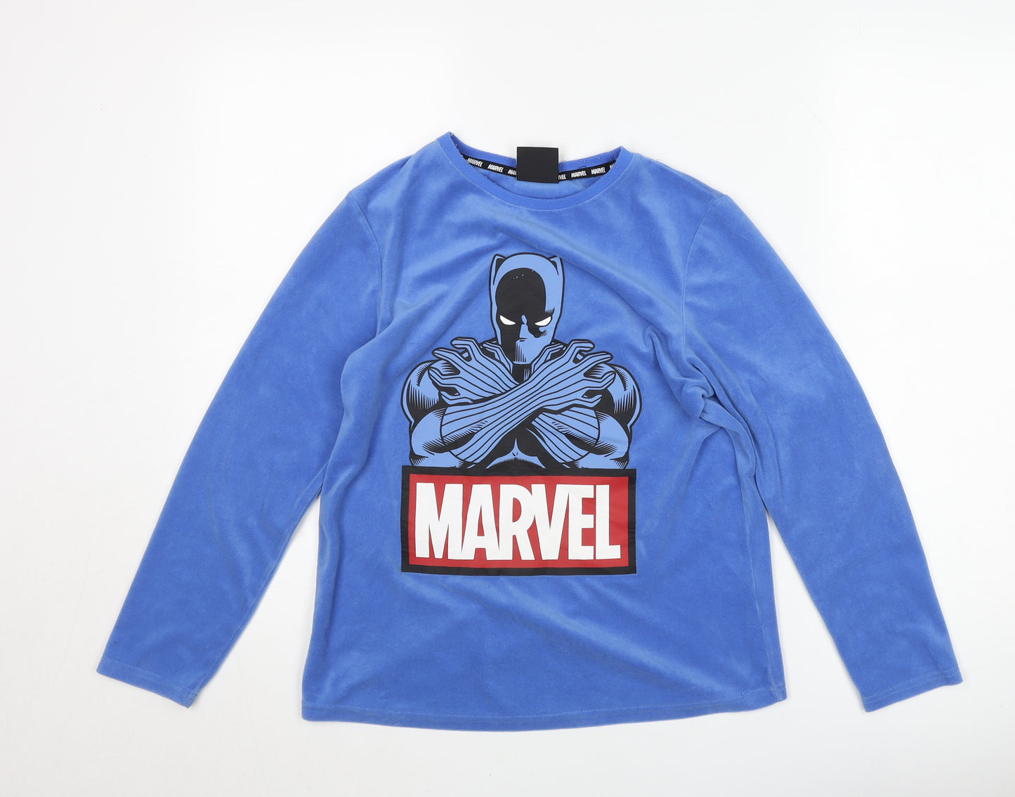 Marvel Boys Blue 11-12 Years Long Sleeve Velour Black Panther Pyjama Top