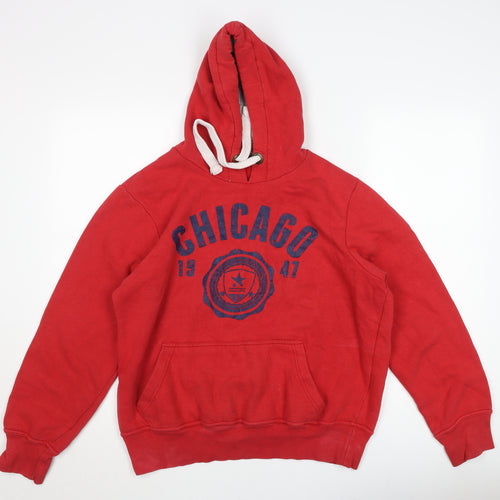 CargoQuay Men’s Red Chicago Pullover Hoodie L Fleece Graphic Print