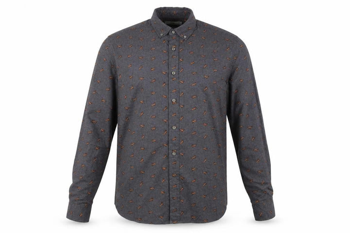 Mango Man Grey Slim Fit Dog Print Cotton Button-Up Shirt Size M