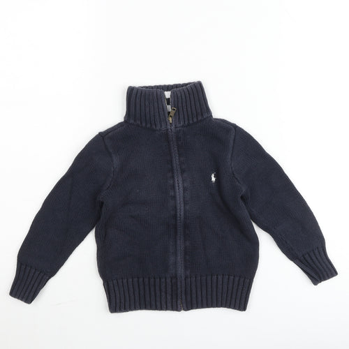 Ralph Lauren Boys Blue Cotton Full Zip Knit Jacket 4 Plus