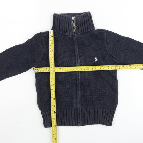 Ralph Lauren Boys Blue Cotton Full Zip Knit Jacket 4 Plus