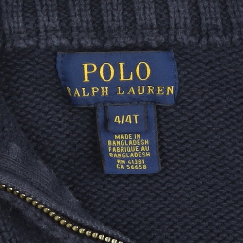 Ralph Lauren Boys Blue Cotton Full Zip Knit Jacket 4 Plus