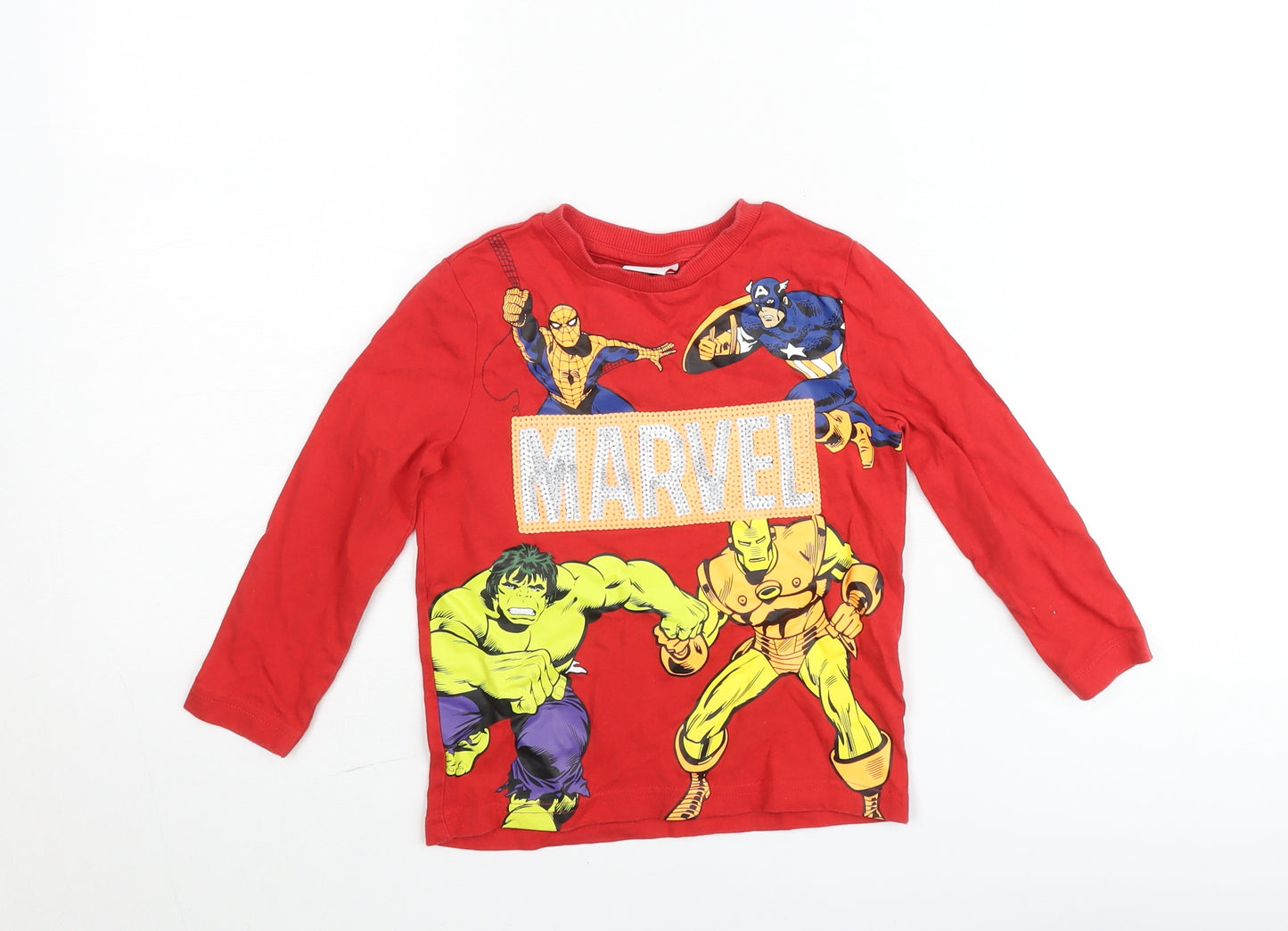 Marvel Boys Red Long Sleeve Superhero Pullover Jumper 4-5 Years