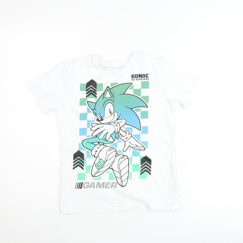 Sega Boys White Sonic The Hedgehog Graphic Gamer T-Shirt 6-7 Years
