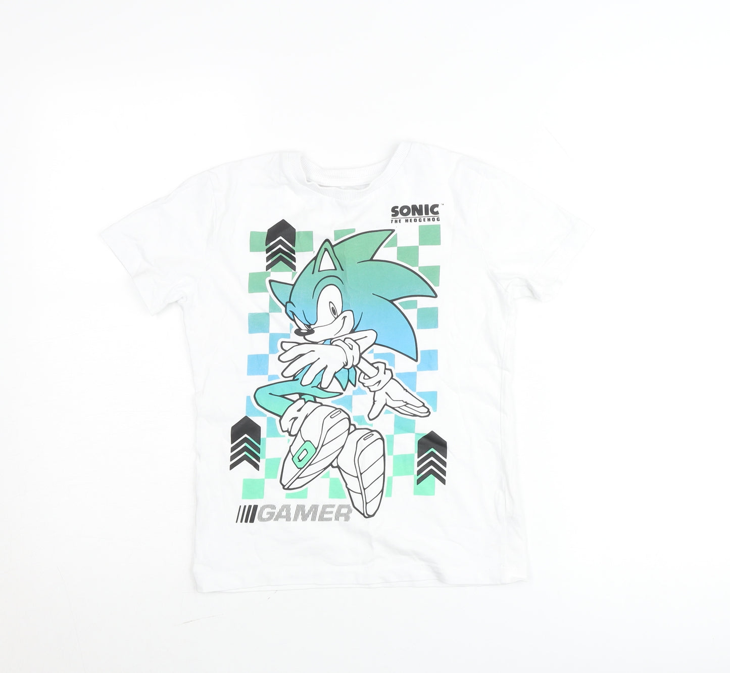 Sega Boys White Sonic The Hedgehog Graphic Gamer T-Shirt 6-7 Years
