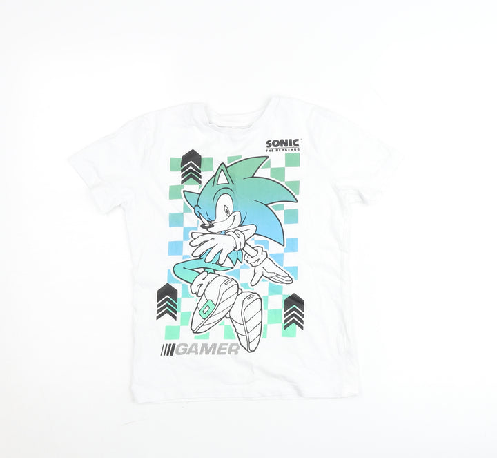 Sega Boys White Sonic The Hedgehog Graphic Gamer T-Shirt 6-7 Years