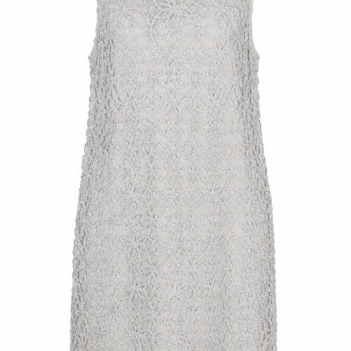 Oasis Women Silver Lace Shift Dress Size 8 Sleeveless Formal Cocktail