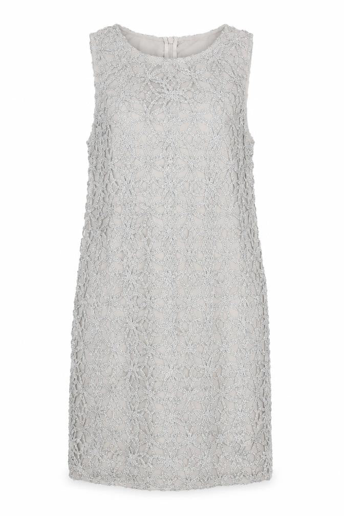 Oasis Women Silver Lace Shift Dress Size 8 Sleeveless Formal Cocktail