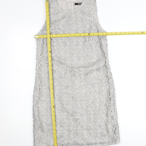Oasis Women Silver Lace Shift Dress Size 8 Sleeveless Formal Cocktail